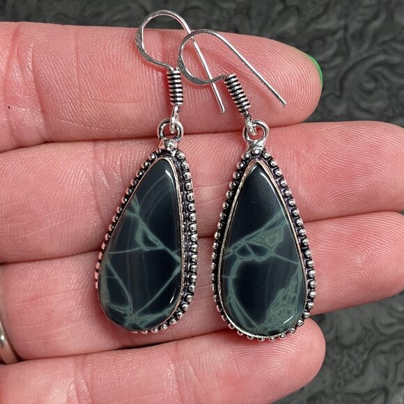 Spiderweb Obsidian Earrings Stone Crystal Jewelry - Picture 1 of 5